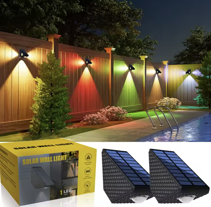 Set 2 Lampi Solare Decorative de Perete, Lumina in 3 Directii, Mullticolor/Alb rece/Alb Cald