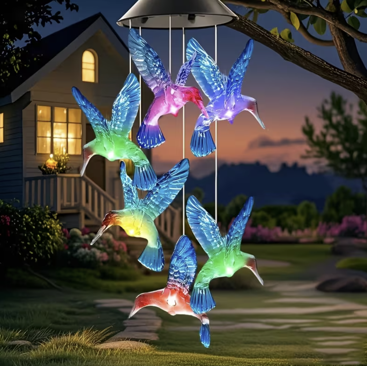 Set 2 X Clopotei De Vant Cu Incarcare  Solara , Fluturi , Colibri , Inimi