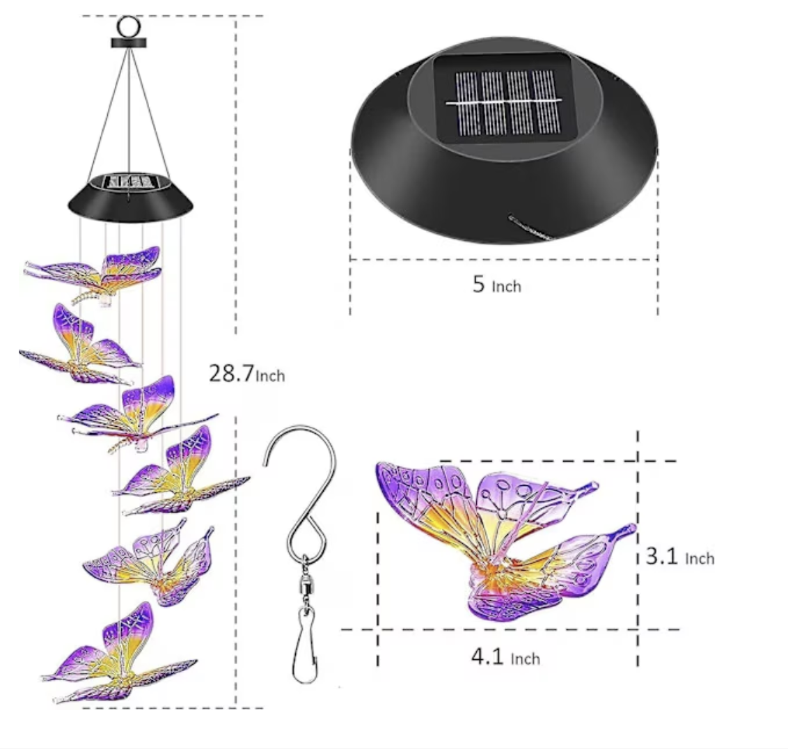 Set 2 X Clopotei De Vant Cu Incarcare  Solara , Fluturi , Colibri , Inimi