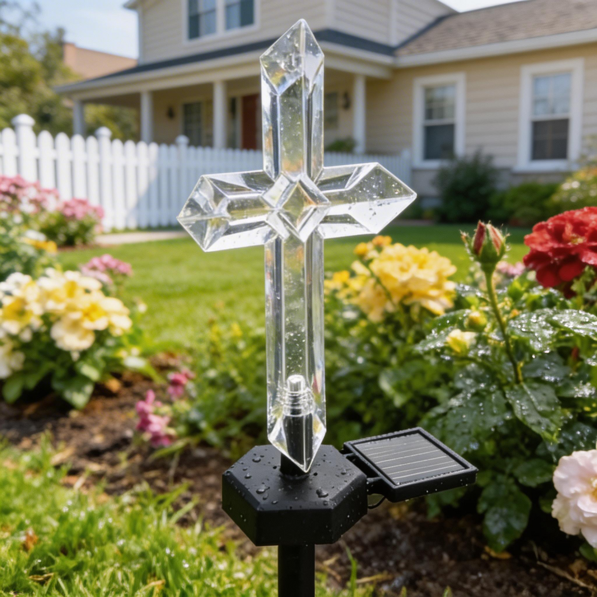 Set 4 Cruci Solare Decorative LED Alb Cald pentru Gradina si Cimitir – Iluminare Automata