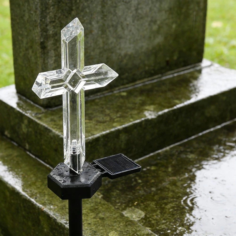 Set 4 Cruci Solare Decorative LED Alb Cald pentru Gradina si Cimitir – Iluminare Automata
