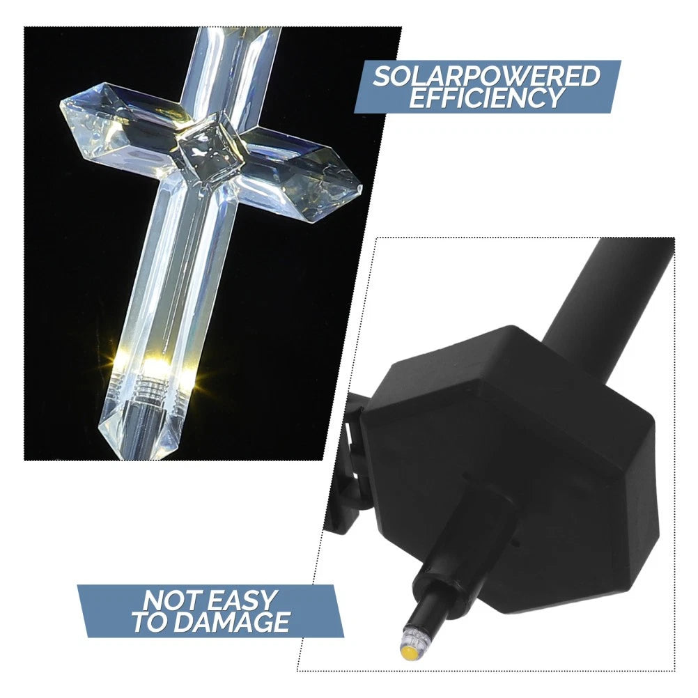 Set 4 Cruci Solare Decorative LED Alb Cald pentru Gradina si Cimitir – Iluminare Automata