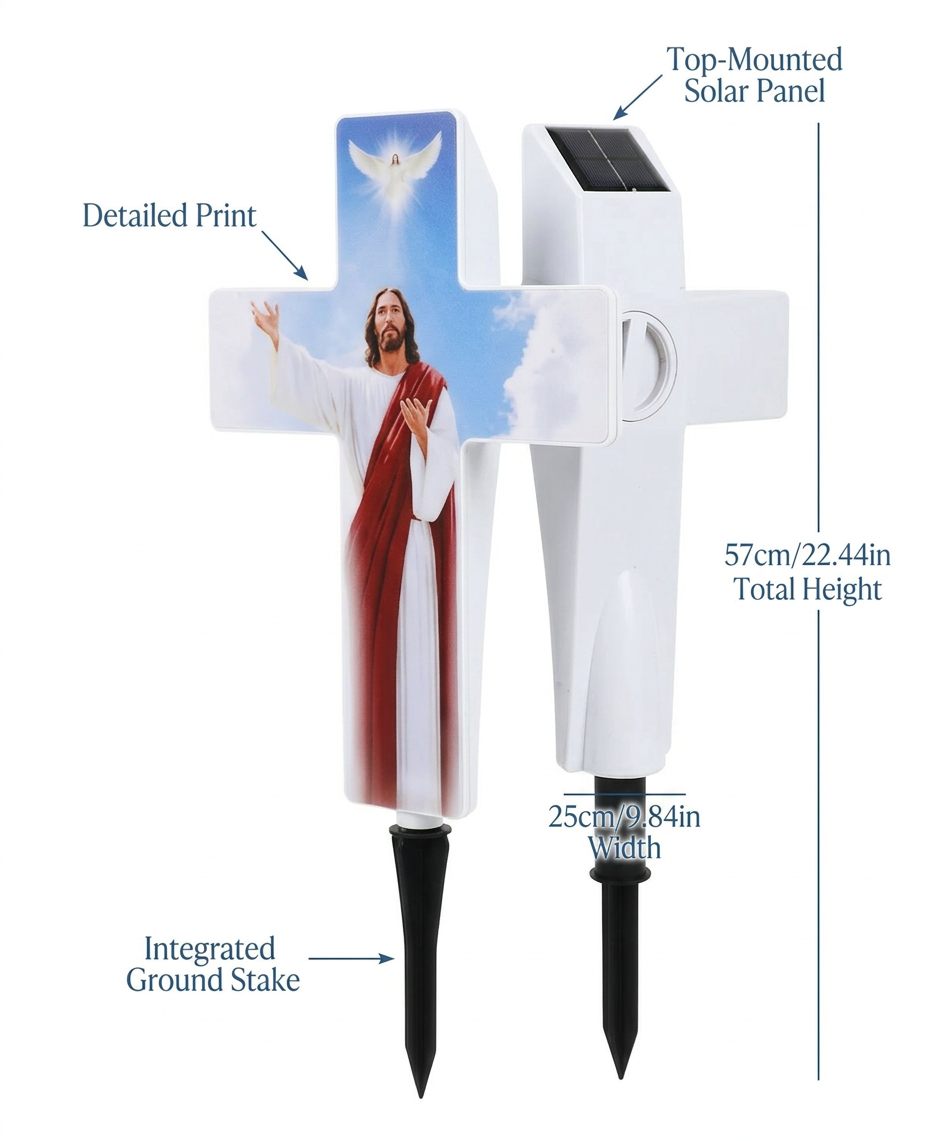 ✝️ Cruce Solara Decorativa LED – Lumina Calda pentru Comemorare si Liniste