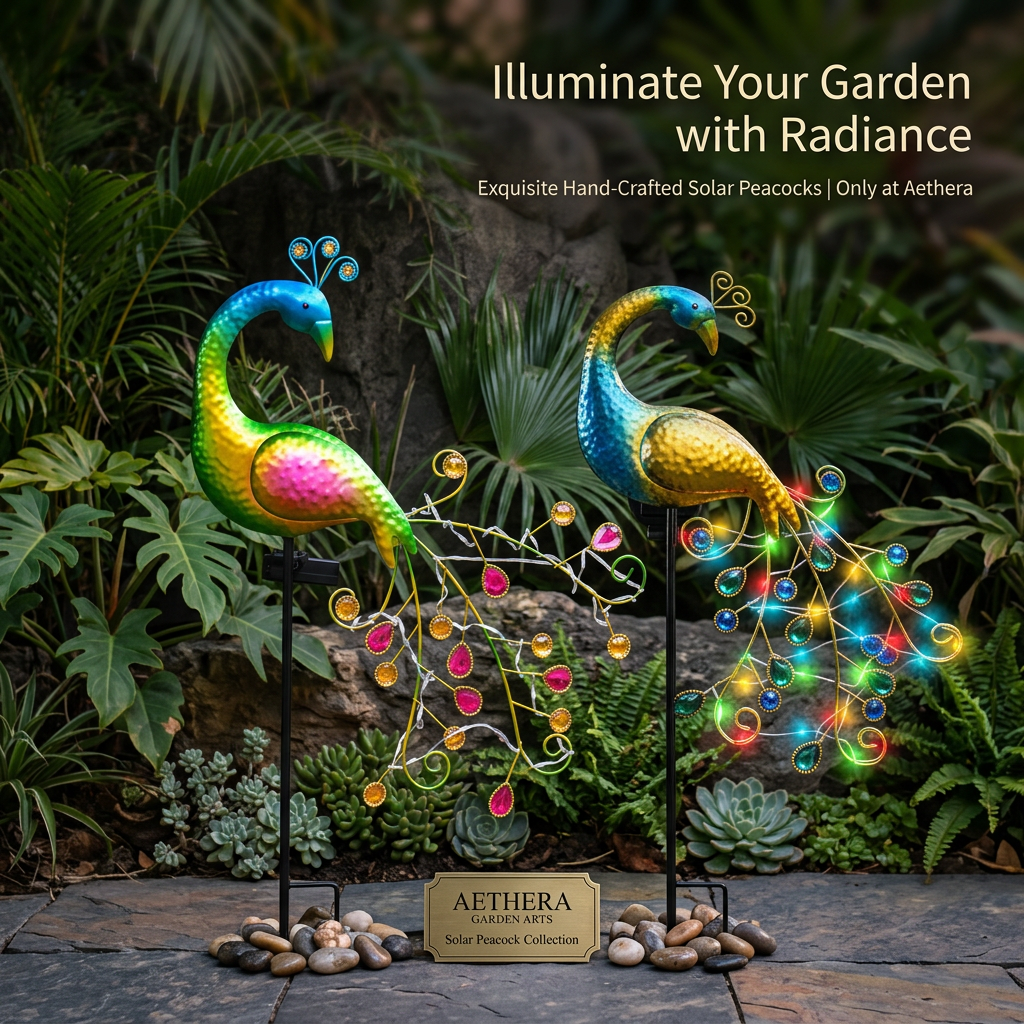Lampa Solara Decorativa Paun LED – Iluminare Eleganta pentru Gradina Ta