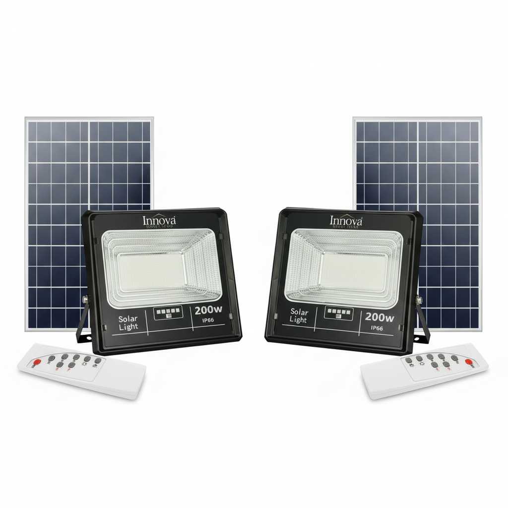 Set 4 x Proiector LED INNOVA 200W Cu Panou Solar si telecomanda, IP66 + Cadou Surpriza
