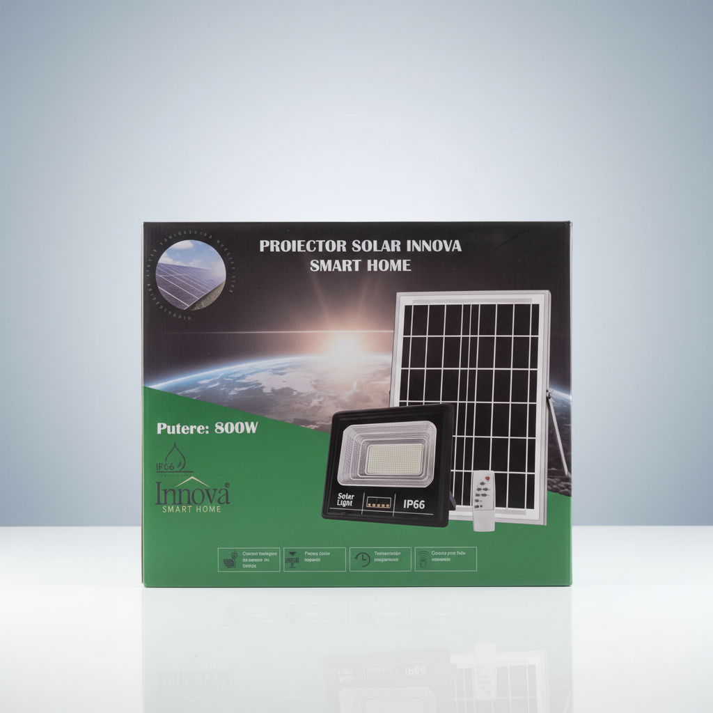 Set 2 x Proiector LED INNOVA 800 W Cu Panou Solar si telecomanda, IP66 + Cadou Surpriza