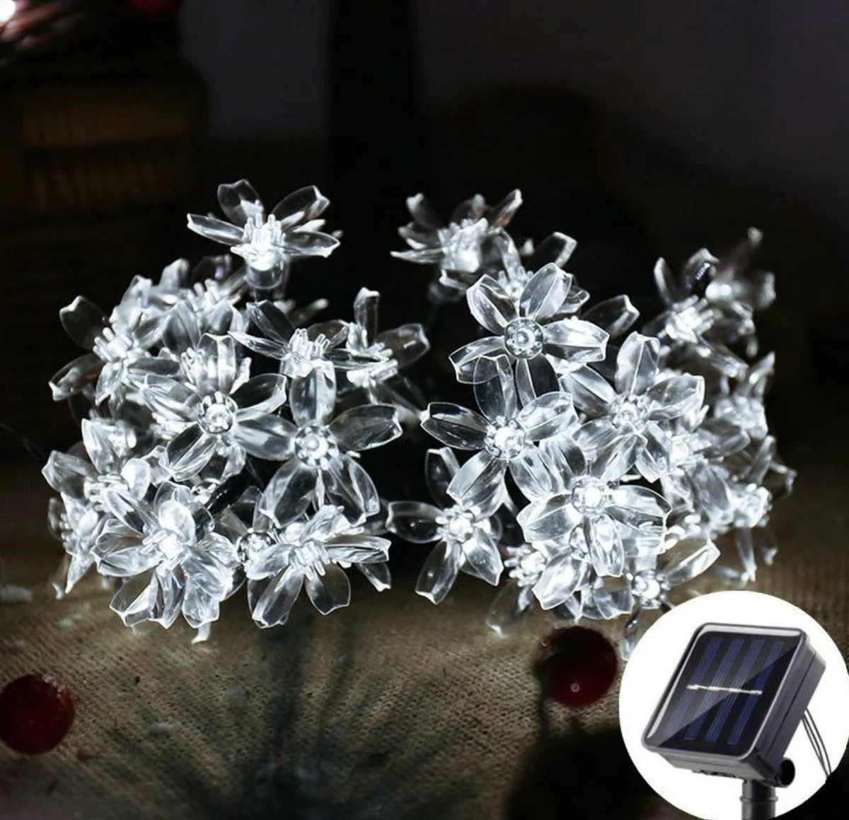 Set 2/4/8 x Instalație Solară pentru Grădină - Flori de Cireș cu 50 LED-uri, Alb Rece