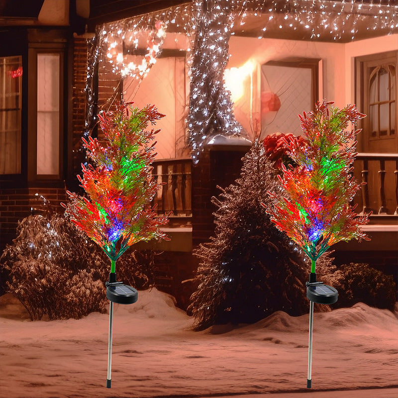 Set 4 x Copaci Tuia Solari Decorativi cu 10 LED-uri Multicolore, 70 Ramuri, Înălțime 80 cm, Iluminare Automată cu Energie Solară