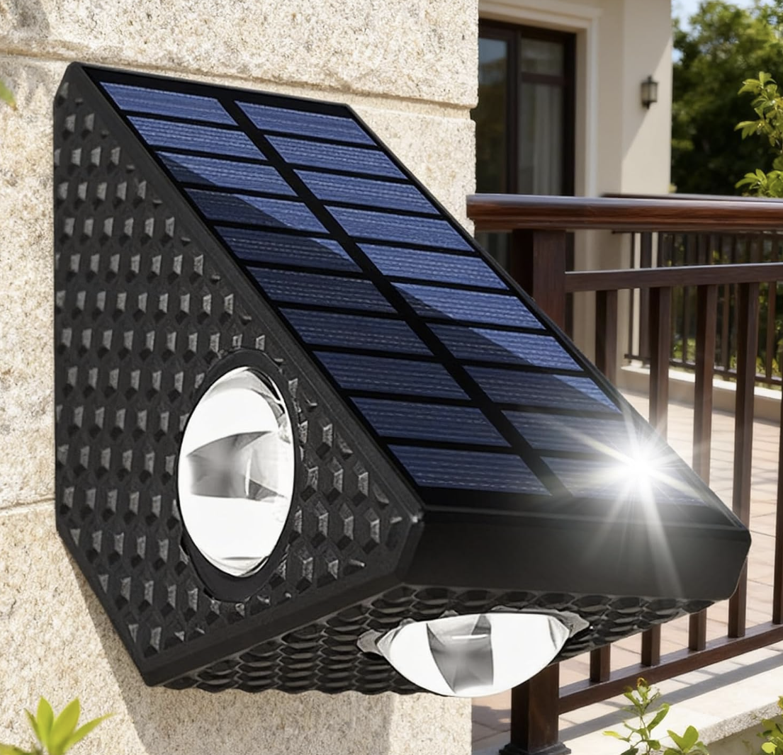 Set 2 Lampi Solare Decorative de Perete, Lumina in 3 Directii, Mullticolor/Alb rece/Alb Cald