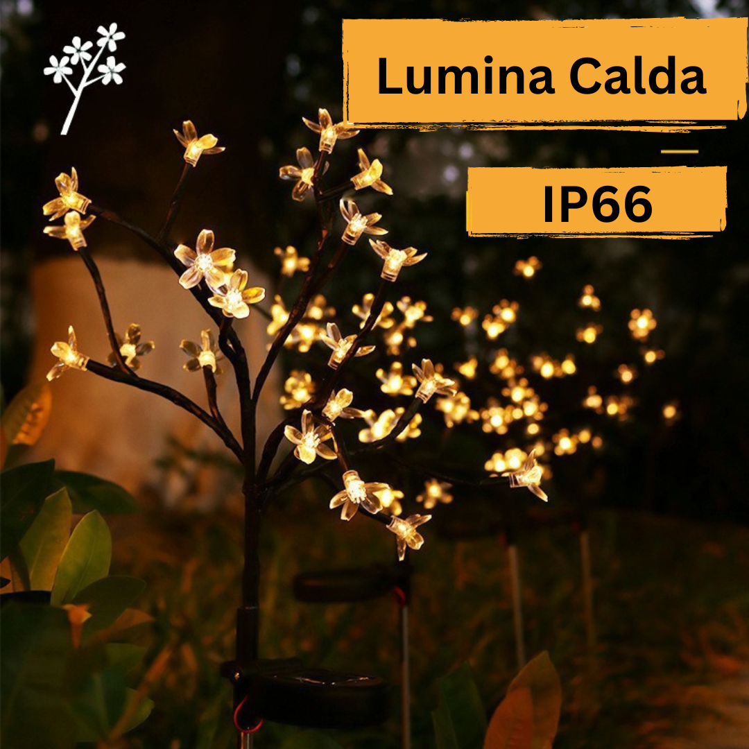 Set 4 Lampi Solare Decorative Ramura cu Flori LED, 65cm, IP66