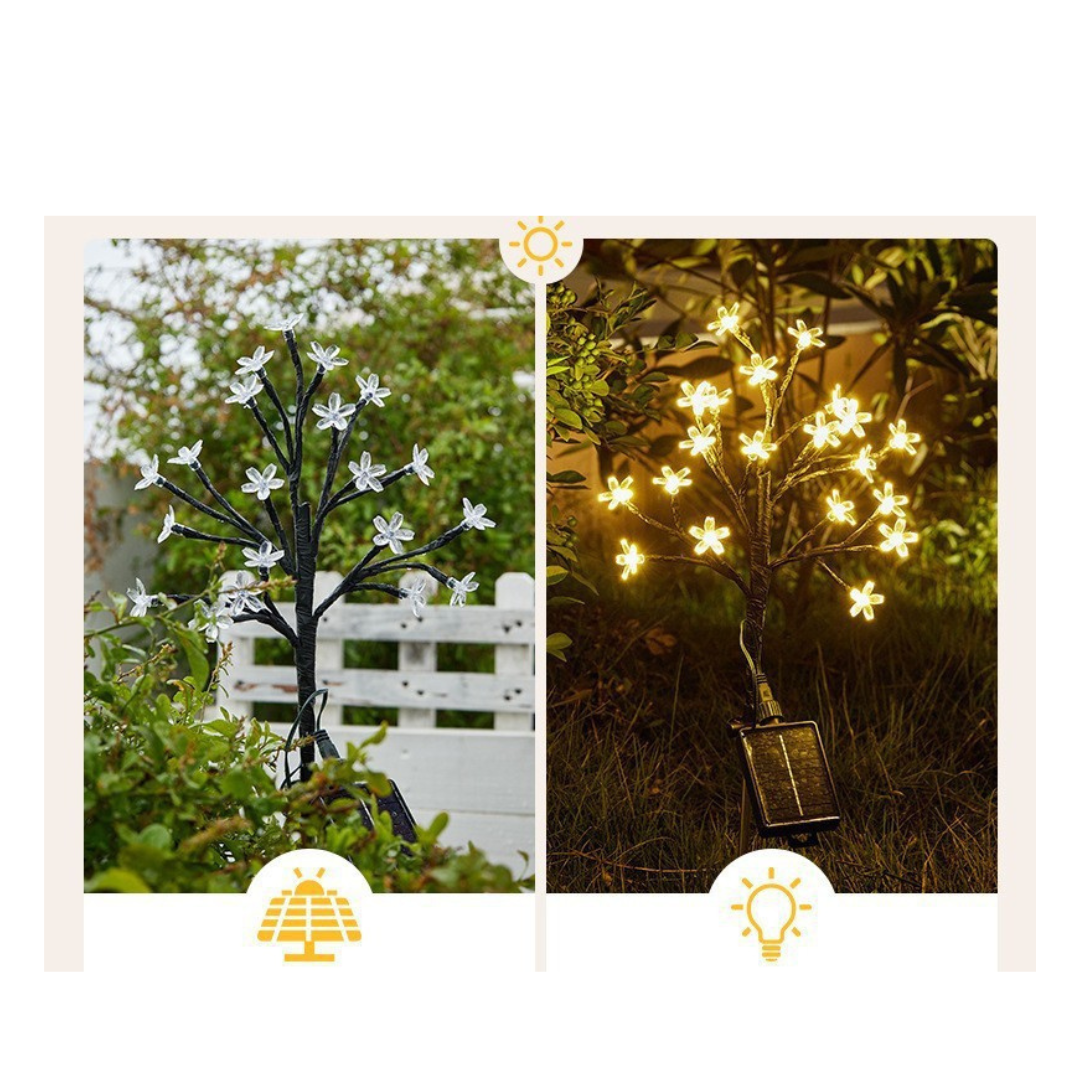 Set 4 Lampi Solare Decorative Ramura cu Flori LED, 65cm, IP66