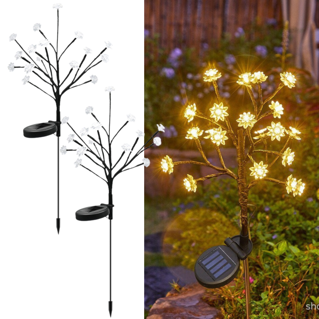 Set 4 Lampi Solare Decorative Ramura cu Flori LED, 65cm, IP66