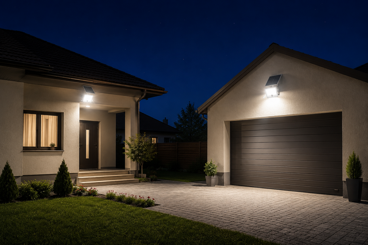 Set 2 Proiectoare Solare LED 600W Innova Smart Home Hall, IP67, Panouri Solare 35x35 cm și Telecomenzi