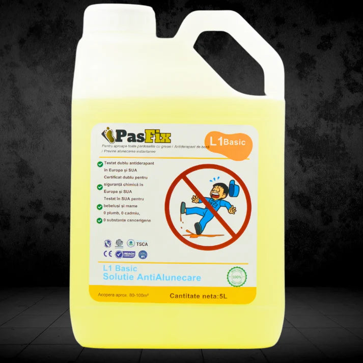 Soluție Antialunecare PasFix L1 BASIC 5L – Protecție sigură pentru băi, bucătării și pardoseli cu gresie